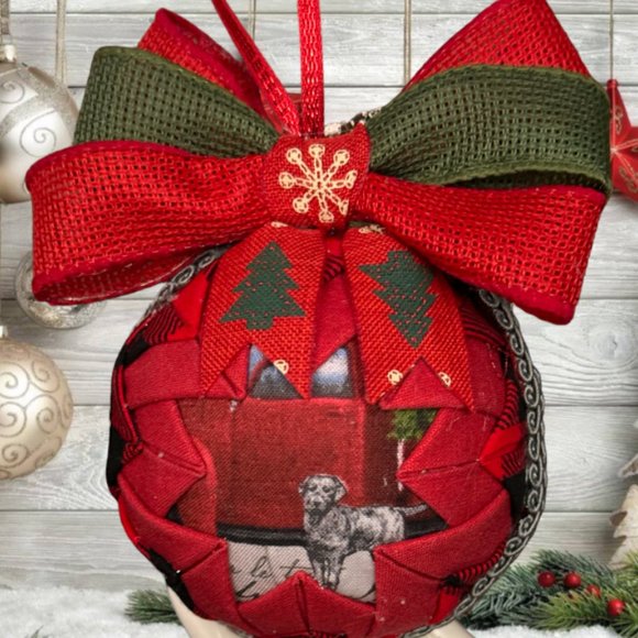 Christmas Ornament, Red Truck W/Dog, Country Chic, X-Mas Gift/Present, Handmade - Picture 14 of 16